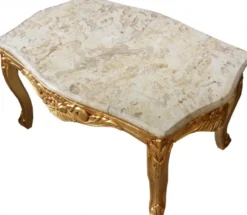 Casa Padrino Barock Couchtisch Gold mit cremefarbener Marmorplatte 99 x 63 cm - Limited Edition