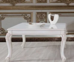 Casa Padrino Barock Couchtisch Weiß / Beige 104 x 80 x H. 45 cm - Massivholz Wohnzimmertisch im Barockstil - Barock Wohnzimmer Möbel