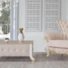 Casa Padrino Barock Couchtisch Beige / Weiß / Gold 100 x 64 x H. 43 cm - Edler Barockstil Wohnzimmertisch mit Glitzersteinen - Barock Möbel