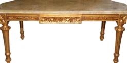 Casa Padrino Barock Couchtisch Gold mit cremefarbener Marmorplatte 108 x 55 cm - Limited Edition