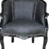 Casa Padrino Barock Damen Salon Sessel Schwarz/Schwarz Kunstleder - Antik Stil - 80 x 63 x 53 cm