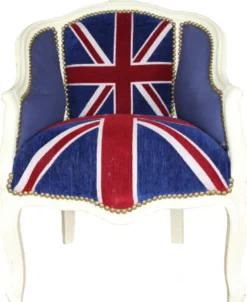 Casa Padrino Barock Damen Salon Sessel Union Jack / Creme - 63 x 53 x 80 cm - Antik Stil Möbel mit England Flagge