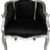 Casa Padrino Barock Damen Salon Sessel Schwarz / Silber - Handgefertigter Antik Stil Sessel, 80 x 63 x 53 cm