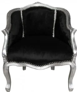 Casa Padrino Barock Damen Salon Sessel Schwarz / Silber - Handgefertigter Antik Stil Sessel, 80 x 63 x 53 cm