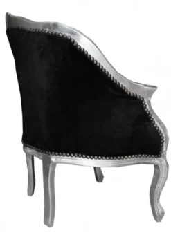 Casa Padrino Barock Damen Salon Sessel Schwarz / Silber - Handgefertigter Antik Stil Sessel, 80 x 63 x 53 cm