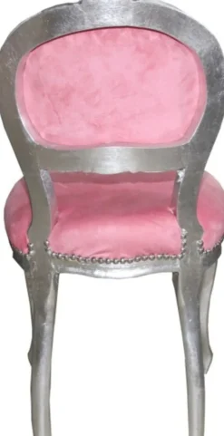 Casa Padrino Barock Damen Stuhl Rosa / Silber mit Bling Bling Glitzersteinen - Schminktisch Stuhl