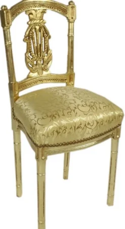 Casa Padrino Barock Damen Stuhl mit elegantem Muster Gold 40 x 35 x H. 85 cm - Handgefertigter Antik Stil Stuhl - Barock Möbel