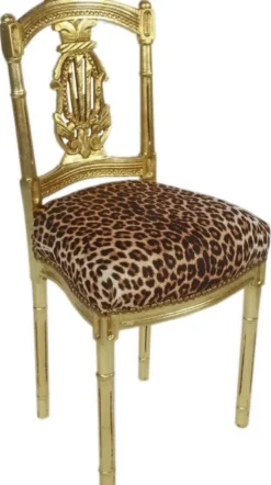 Casa Padrino Barock Damen Stuhl Leopard / Gold 40 x 35 x H. 85 cm - Handgefertigter Antik Stil Stuhl - Barock Möbel