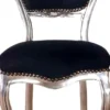 Casa Padrino Barock Damen Stuhl Schwarz / Silber 40 x 44 x H. 83 cm - Handgefertigter Schminktisch Stuhl mit edlem Samtstoff - Möbel im Barockstil