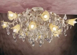 Casa Padrino Barock Deckenleuchte Antikweiß Ø 90 x T. 45 cm 16-flammig - Handgefertigte Leuchte aus Italien - Barock Leuchten