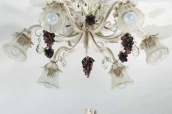 Casa Padrino Barock Deckenleuchte Antikweiß Ø 65 x T. 25 cm 6-flammig - Handgefertigte Leuchte aus Italien - Barock Leuchten