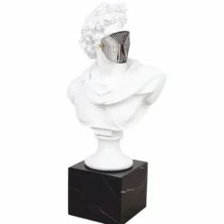 Casa Padrino Barock Deko Büste Römer mit Maske Weiß / Schwarz H. 63 cm