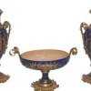 Casa Padrino Barock Deko Keramik Vasen Set mit Schale Blau / Mehrfarbig / Messing - Prunkvolle Deko im Barockstil - Barock Deko Accessoires - Barock Möbel - Edel & Prunkvoll