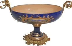 Casa Padrino Barock Deko Keramik Vasen Set mit Schale Blau / Mehrfarbig / Messing - Prunkvolle Deko im Barockstil - Barock Deko Accessoires - Barock Möbel - Edel & Prunkvoll