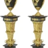 Casa Padrino Barock Deko Porzellan Vasen mit Marmor Säulen Set Schwarz / Gold 30 x 30 x H. 180 cm - Edel & Prunkvoll