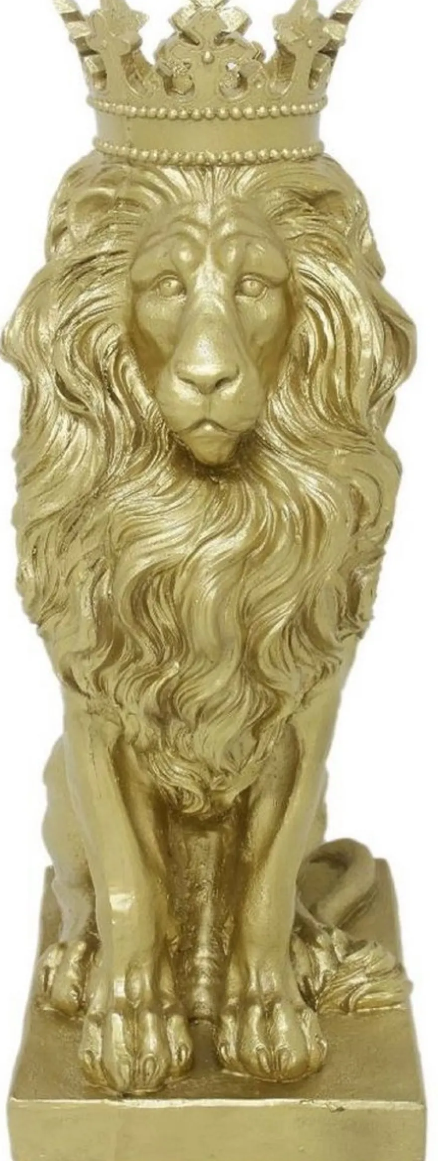 Casa Padrino Barock Deko Skulptur Löwe mit Krone Gold 25 x H. 75 cm - Prunkvolle Kunstharz Dekofigur - Barock Wohnzimmer Deko Accessoires