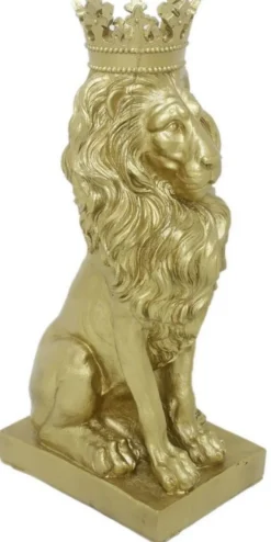 Casa Padrino Barock Deko Skulptur Löwe mit Krone Gold 25 x H. 75 cm - Prunkvolle Kunstharz Dekofigur - Barock Wohnzimmer Deko Accessoires