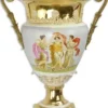 Casa Padrino Barock Deko Vase Weiß / Mehrfarbig / Gold 46,4 x 32 x H. 56,7 cm - Prunkvolle Porzellan Blumenvase mit 2 Bronze Griffen - Deko Accessoires im Barockstil
