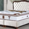 Casa Padrino Barock Doppelbett mit Matratze Champagnerfarben / Braun - Edles Bett im Barockstil - Komplett Set