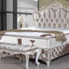 Casa Padrino Barock Doppelbett Silber / Weiß / Gold - Samt Bett mit Glitzersteinen und Matratze - Schlafzimmer Möbel im Barockstil