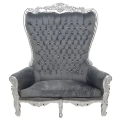Casa Padrino Barock Doppel Thron Sessel Grau Silber Bling Steine Möbel