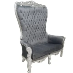Casa Padrino Barock Doppel Thron Sessel Grau Silber Bling Steine Möbel