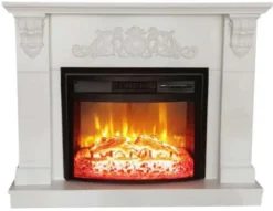 Casa Padrino Barock Elektrokamin Weiß / Schwarz 120 x 33 x H. 104 cm - Wohnzimmer Deko Kamin mit Fernbedienung - Wohnzimmer Möbel im Barockstil - Barock Möbel - Barock Elektro Kamine