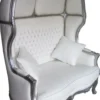 Casa Padrino Barock 2er Ballon Sofa Weiß Lederoptik / Silber - Breite 132 cm - Luxuriöse Sitzgelegenheit