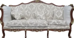 Casa Padrino Barock 3-er Sofa Creme / Braun / Gold - Luxus Sofa im Antik Stil - 220 x 77 x 119 cm