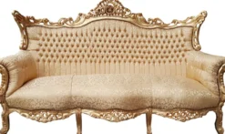 Casa Padrino Barock 3er Sofa Gold Muster / Gold - Wohnzimmer Möbel Couch Lounge
