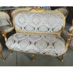 Casa Padrino Barock 2er Sofa Grau / Gold 150 cm - Barock Möbel