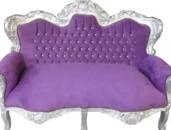 Casa Padrino Barock 2-er Sofa King Lila / Silber mit Bling Bling Glitzersteinen