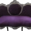 Casa Padrino Barock 3er Sofa King Lila / Silber mit Bling Bling Glitzersteinen - Breite 180 cm - Luxus Wohnzimmer Couch