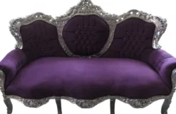 Casa Padrino Barock 3er Sofa King Lila / Silber mit Bling Bling Glitzersteinen - Breite 180 cm - Luxus Wohnzimmer Couch