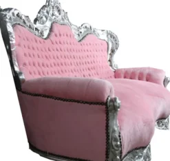 Casa Padrino Barock 2er Sofa Master rosa / silber mit Strasssteinen, 160 x 125 x 81 cm