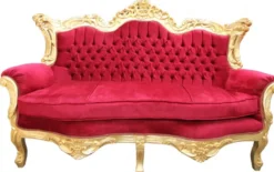 Casa Padrino Barock 2er Sofa Master Bordeaux Rot / Gold 182 x 125 x 60 cm - Wohnzimmer Loung Couch