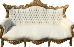 Casa Padrino Barock 3-er Sofa Master Weiss / Gold mit Bling Bling Glitzersteinen - Antik Möbel