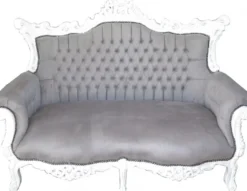 Casa Padrino Barock 2-er Sofa Master Grau / Weiß, Massivholz, 168 x 128 x 70 cm