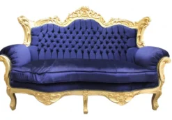 Casa Padrino Barock 2er Sofa Master Royal Blau / Gold 182 x 125 x 60 cm - Handgefertigte Luxus Couch