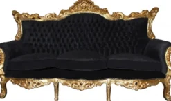 Casa Padrino Barock 3er Sofa Master Schwarz / Gold, Breite 210 cm, Höhe 135 cm, Tiefe 90 cm, Luxus Wohnzimmer Couch