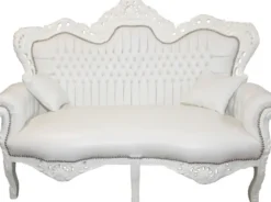 Casa Padrino Barock 2er Sofa Master Weiß Lederoptik, B 160 x H 120 x T 70 cm - Luxus Wohnzimmer Couch