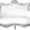 Casa Padrino Barock 2-er Sofa Master Weiß Lederoptik / Silber, 168 x 128 x 70 cm - Luxus Antik Stil Möbel
