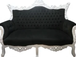 Casa Padrino Barock 2-er Sofa Master im Antik Stil, Schwarz / Weiss, Breite 168 cm, Höhe 128 cm, Tiefe 70 cm