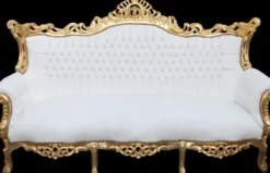 Casa Padrino Barock 3-er Sofa Master Weiss / Gold - Luxus Wohnzimmer Möbel 210 cm