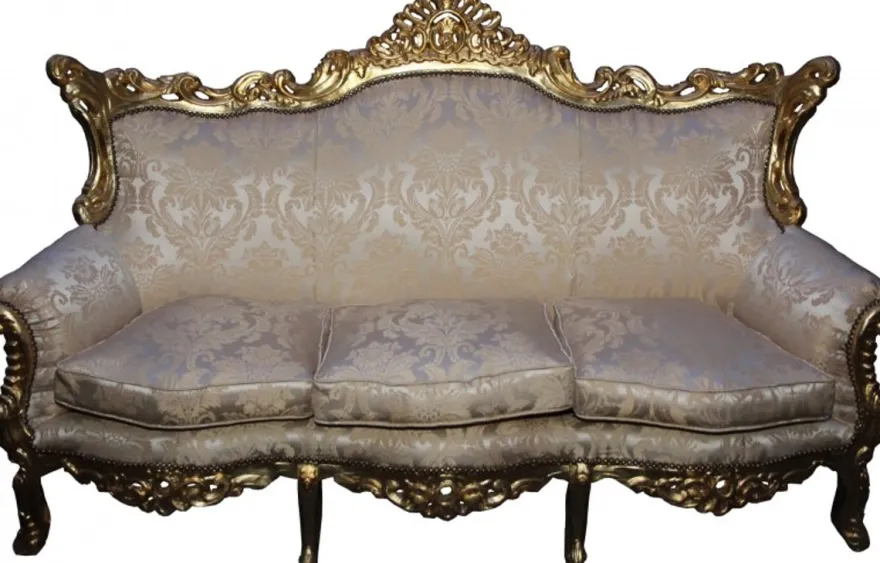 Casa Padrino Barock 3-er Sofa Master im barocken Stil, Creme mit Muster und Gold, 210 x 135 x 90 cm