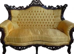 Casa Padrino Barock 2-er Sofa Master Gold Muster / Mahagoni Braun - 168 x 128 x 70 cm