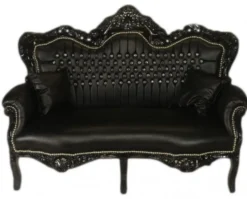 Casa Padrino Barock 2er Sofa Master Schwarz Lederoptik mit Bling Bling Glitzersteinen, Breite 160 cm