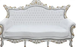 Casa Padrino Barock 3-er Sofa Master Weiss / Gold, 210 x 60 x 131 cm, handgefertigtes Antik Stil Replikat