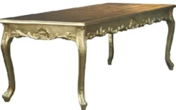 Casa Padrino Barock Esstisch mit Glasplatte Gold 140 cm - Barock Esszimmer Möbel