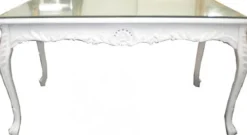 Casa Padrino Barock Esstisch mit Glasplatte Weiß - Esszimmer Tisch im Barockstil - Barockstil Esszimmer Möbel - Barock Möbel 180 cm weiß
